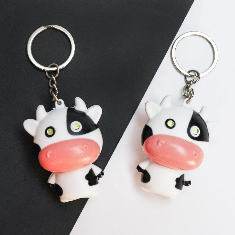 Wholesale Plastic Luminous Cow Pendant Keychain